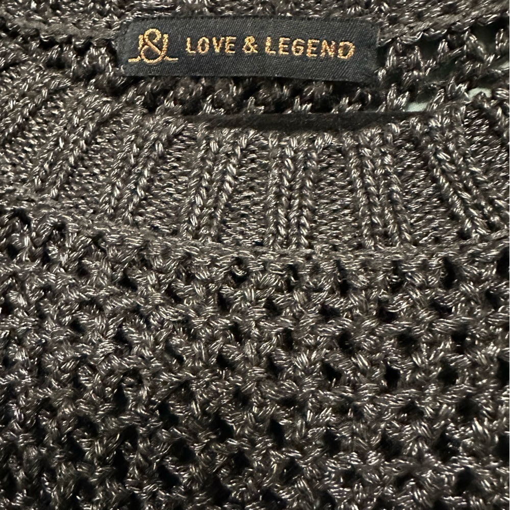 Love & Legend X Charcoal Knit Shimmer Open Knit Crochet Long Sleeve Sweater - Picture 6 of 8